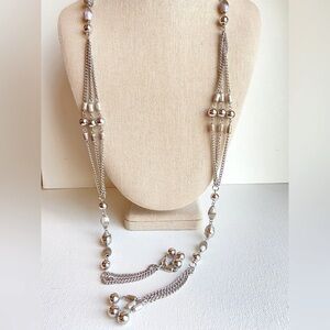 Sarah Coventry 1970s vintage scarf style beaded tassel necklace in silvertone